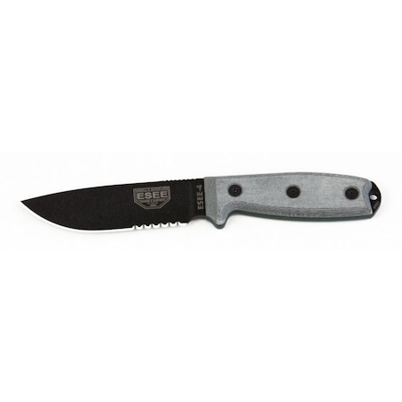 Esee Knives 2023 Esee 4, Serrated Edge  Black Blade, No Sheathing ESE-ESEE-4S-KO